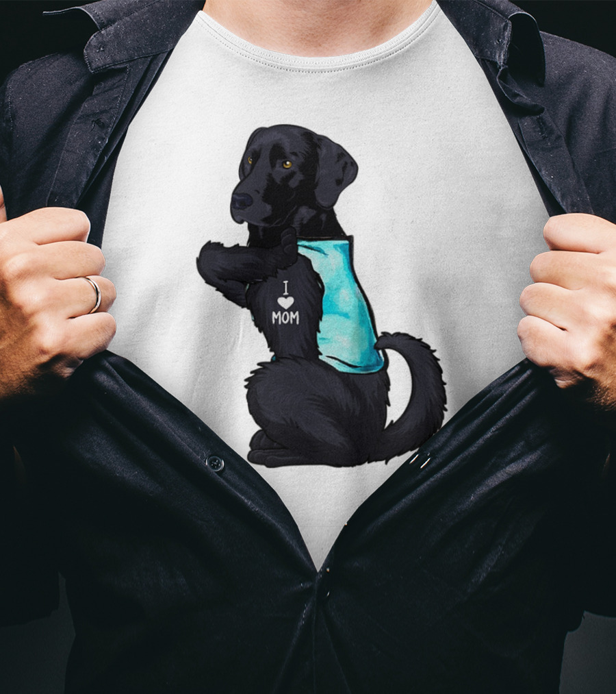 Black Labrador Dog With I Love Mom Heart Tattoo T-Shirt