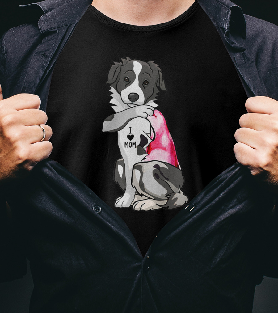 Border Collie Dog I Love Mom T-Shirt
