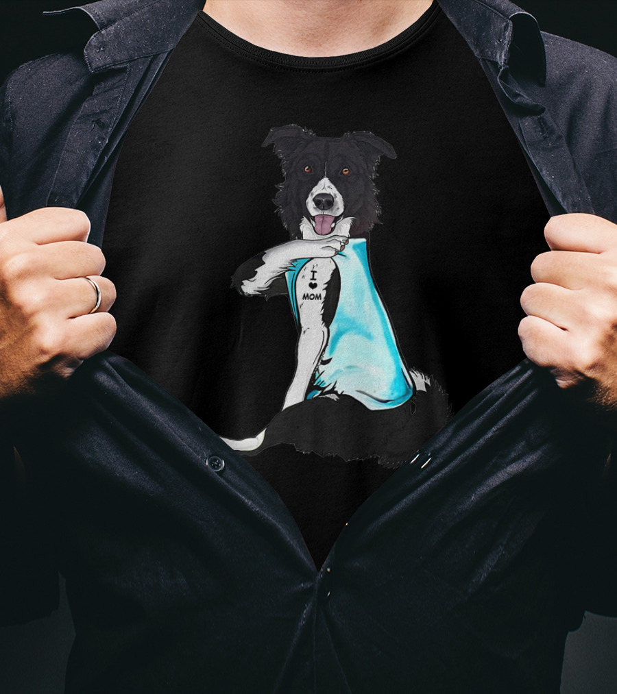 Border Collie I Love Mom Tattoo T-Shirt