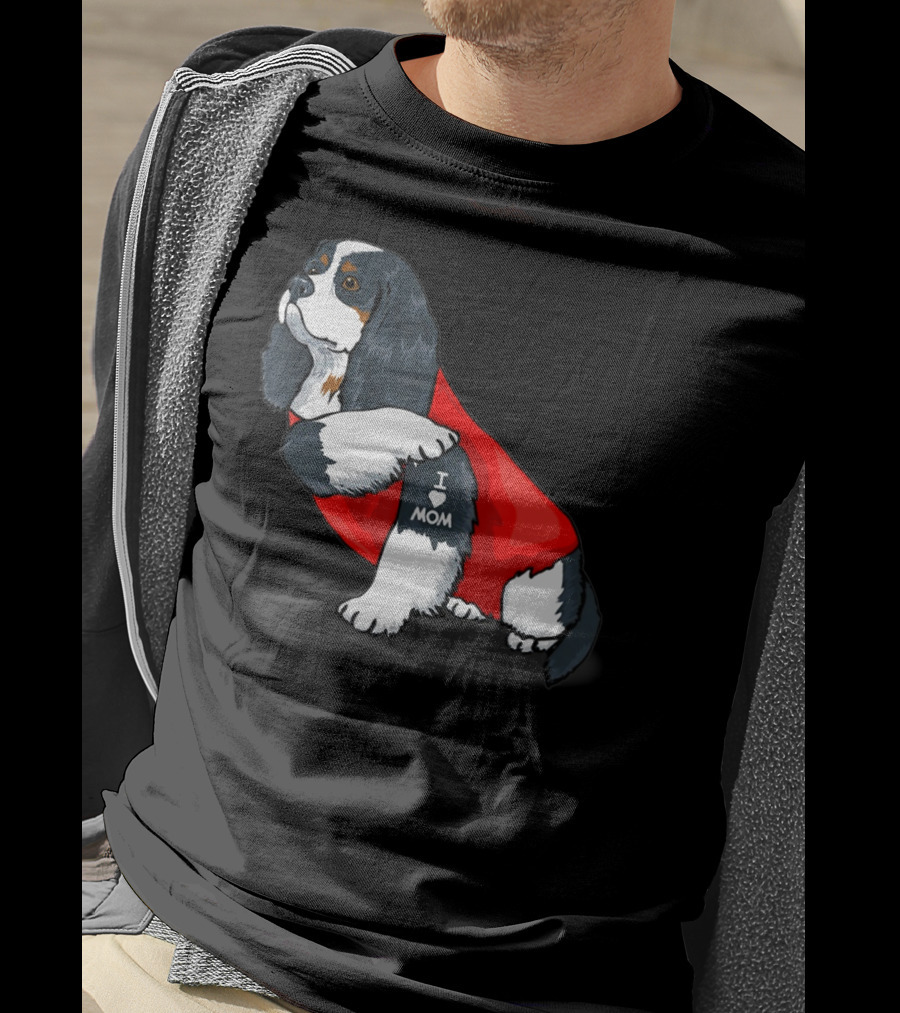 Cavalier King Charles Spaniel I Love Mom Dog With Red T-Shirt