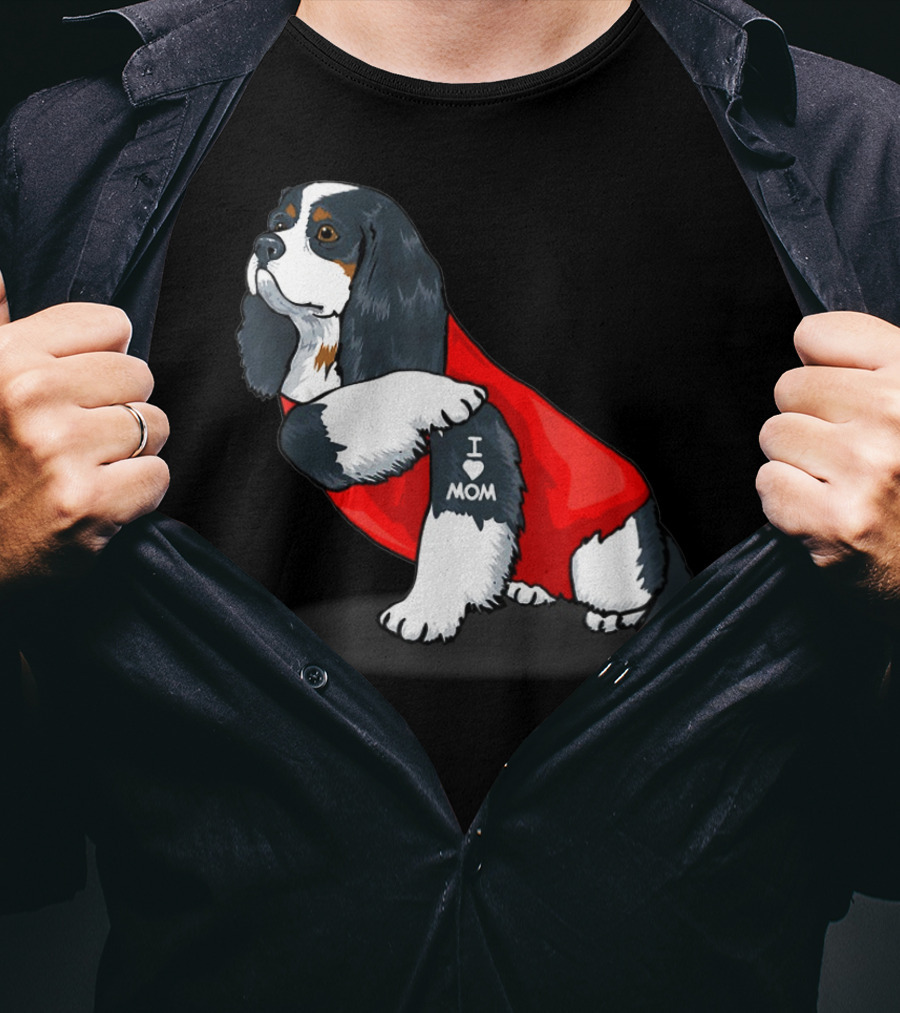 Cavalier King Charles Spaniel I Love Mom Dog With Red T-Shirt
