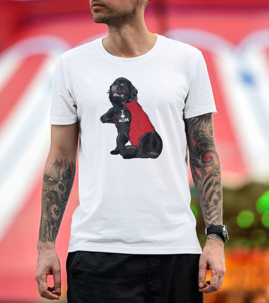 Newfoundland Dog I Love Mom Red Vest Tattoo T-Shirt