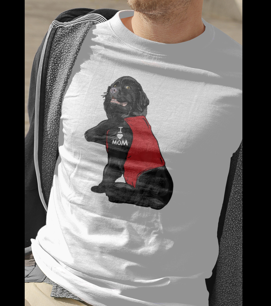 Newfoundland Dog I Love Mom Red Vest Tattoo T-Shirt