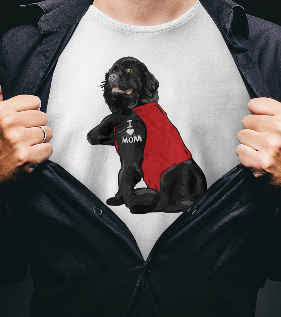 Newfoundland Dog I Love Mom Red Vest Tattoo T-Shirt