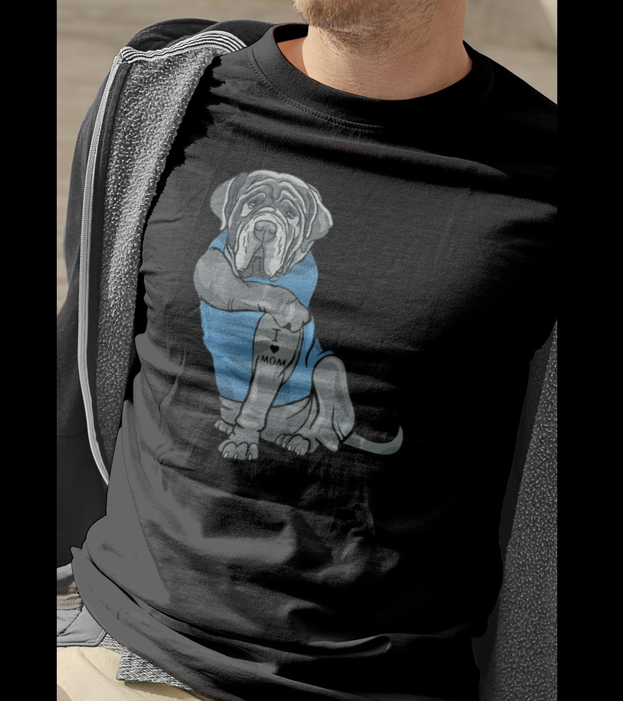 Neapolitan Mastiff I Love Mom Tattoo Dog Wearing Blue T-Shirt