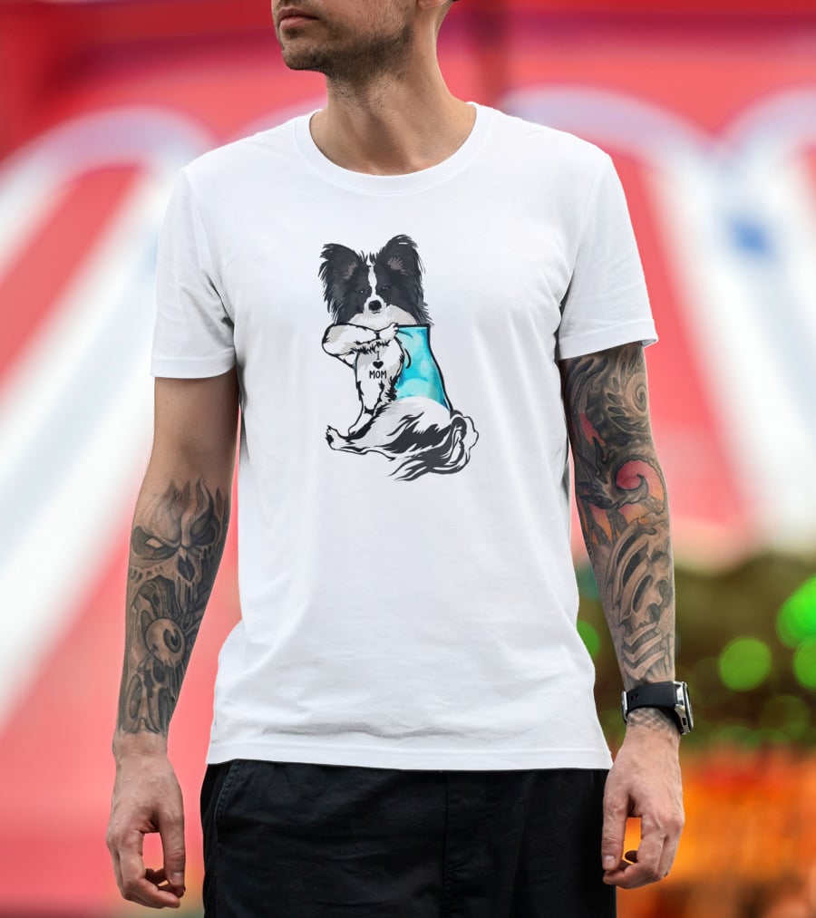 Papillon Dog I Love Mom Tattoo T-Shirt