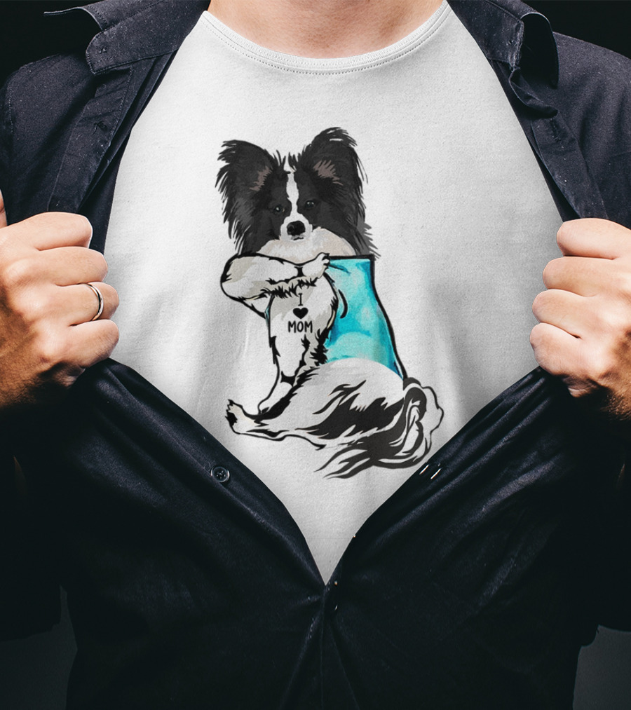 Papillon Dog I Love Mom Tattoo T-Shirt