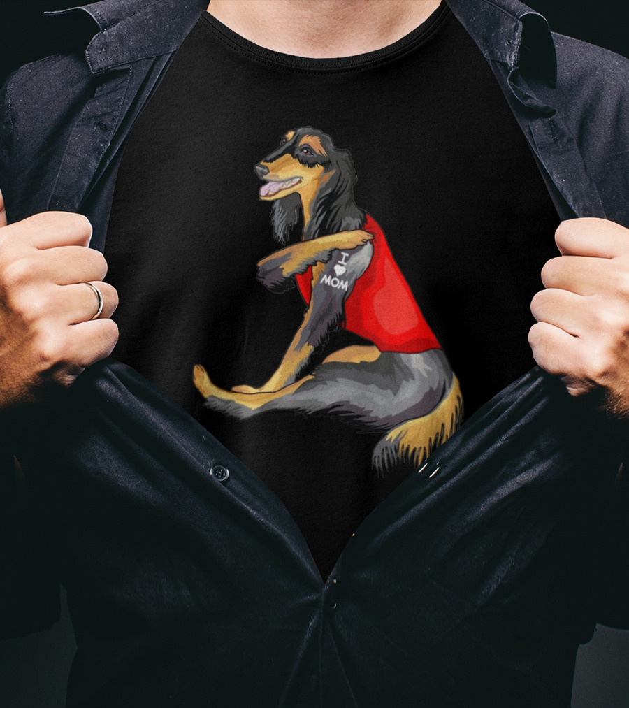 Saluki Dog I Love Mom Tattoo Red T-Shirt