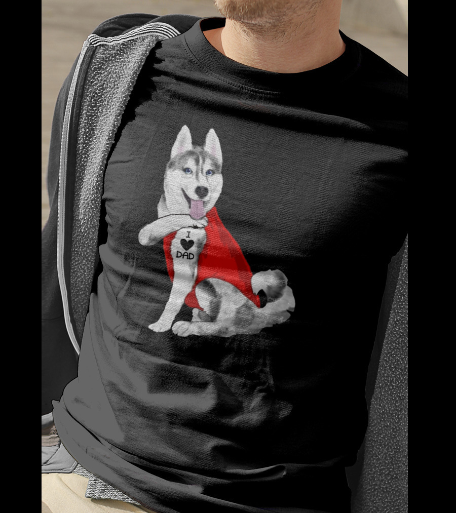 I Love Dad Husky Dog In Red Cape T-Shirt