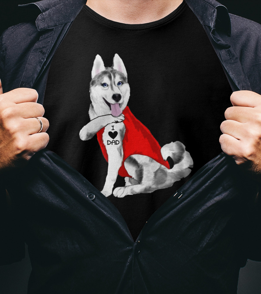 I Love Dad Husky Dog In Red Cape T-Shirt