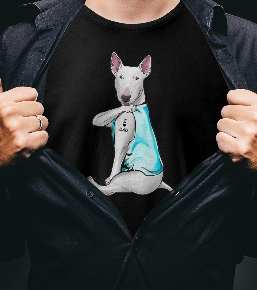 Bull Terrier I Love Dad Tattoo T-Shirt