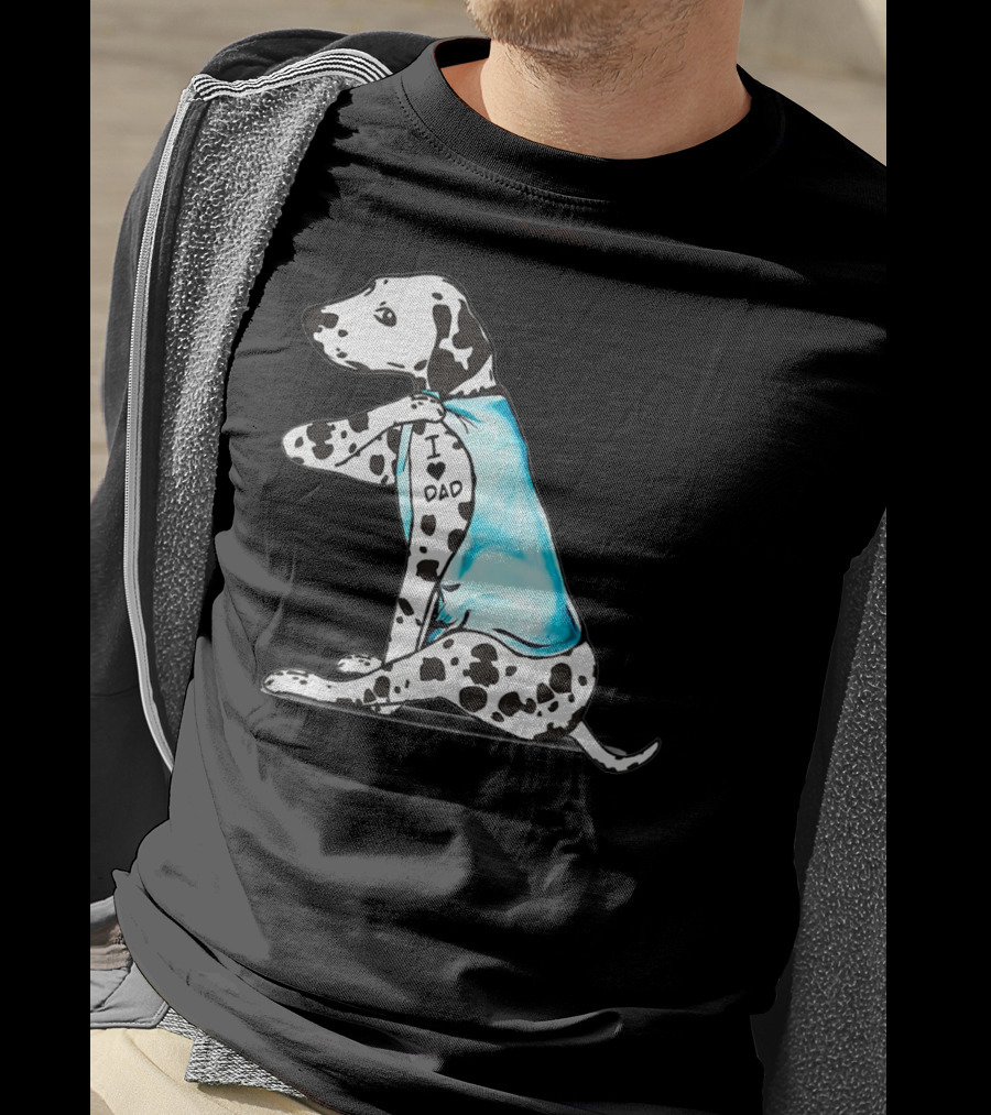 Dalmatian I Love DAD Blue Shirt Cute Dog T-Shirt