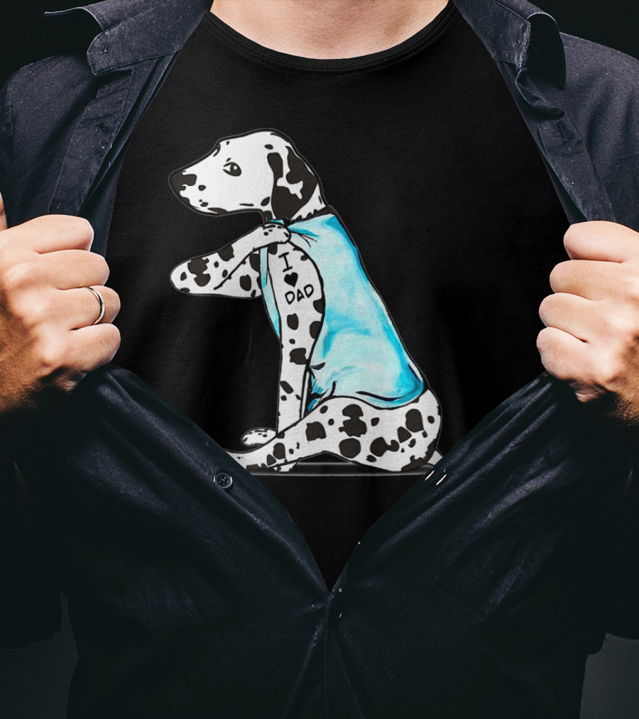 Dalmatian I Love DAD Blue Shirt Cute Dog T-Shirt