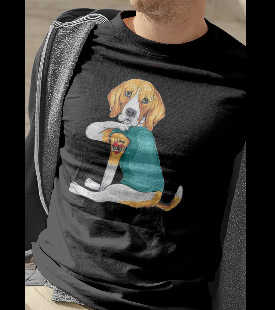 Father's Day Beagle I Love Dad Tattoo Dog Wearing T-Shirt