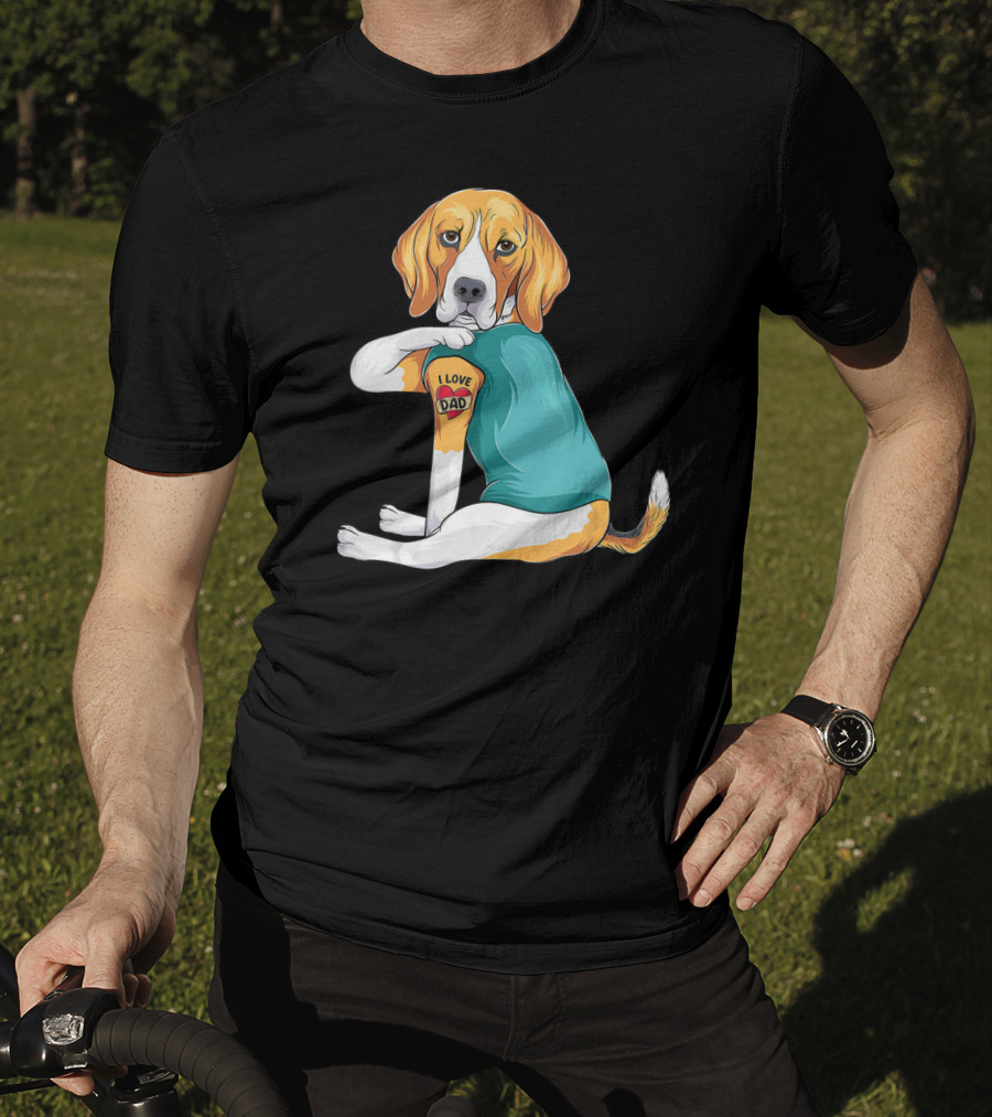 Father's Day Beagle I Love Dad Tattoo Dog Wearing T-Shirt