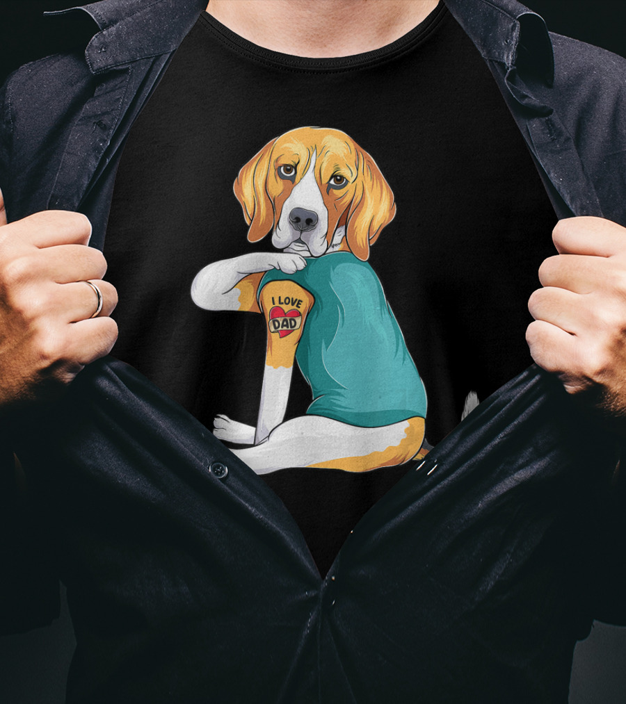 Father's Day Beagle I Love Dad Tattoo Dog Wearing T-Shirt