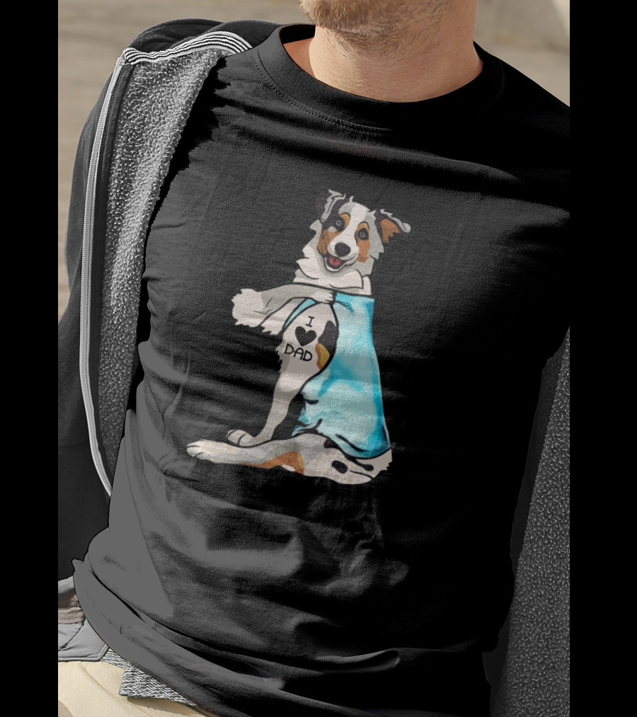 I Love Dad Border Collie Father Dog In Blue T-Shirt