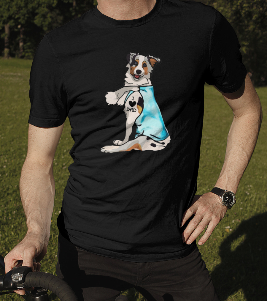 I Love Dad Border Collie Father Dog In Blue T-Shirt