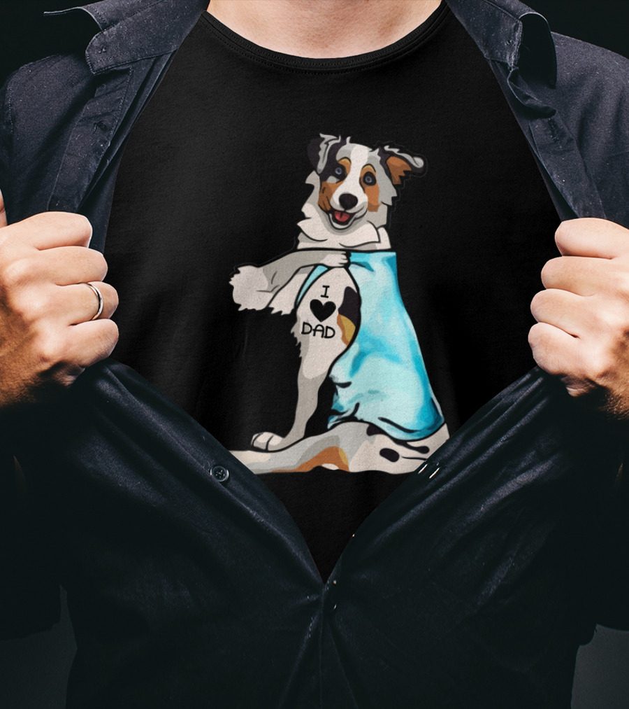 I Love Dad Border Collie Father Dog In Blue T-Shirt