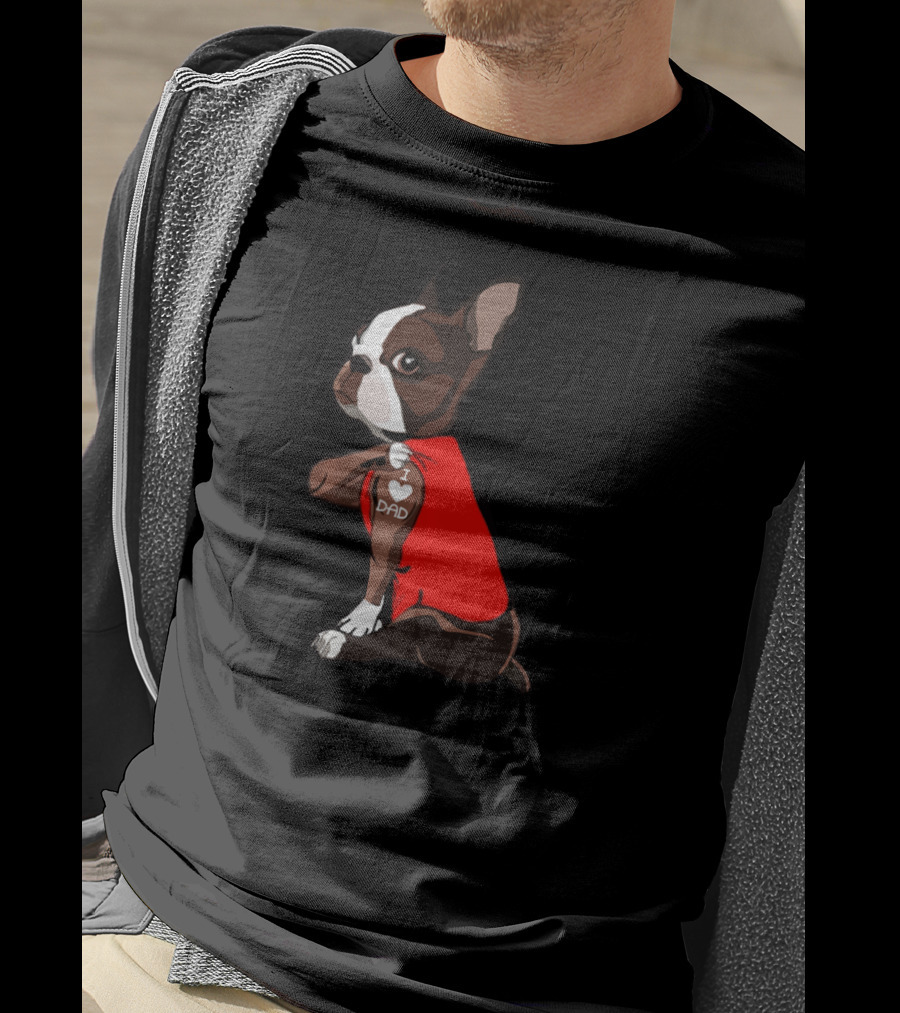 I Love Dad Boston Terrier Dog Father Red T-Shirt