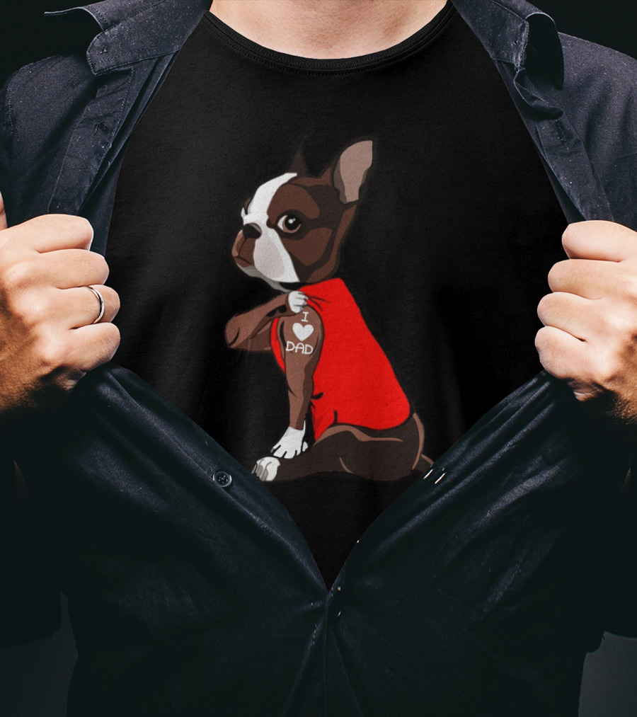 I Love Dad Boston Terrier Dog Father Red T-Shirt