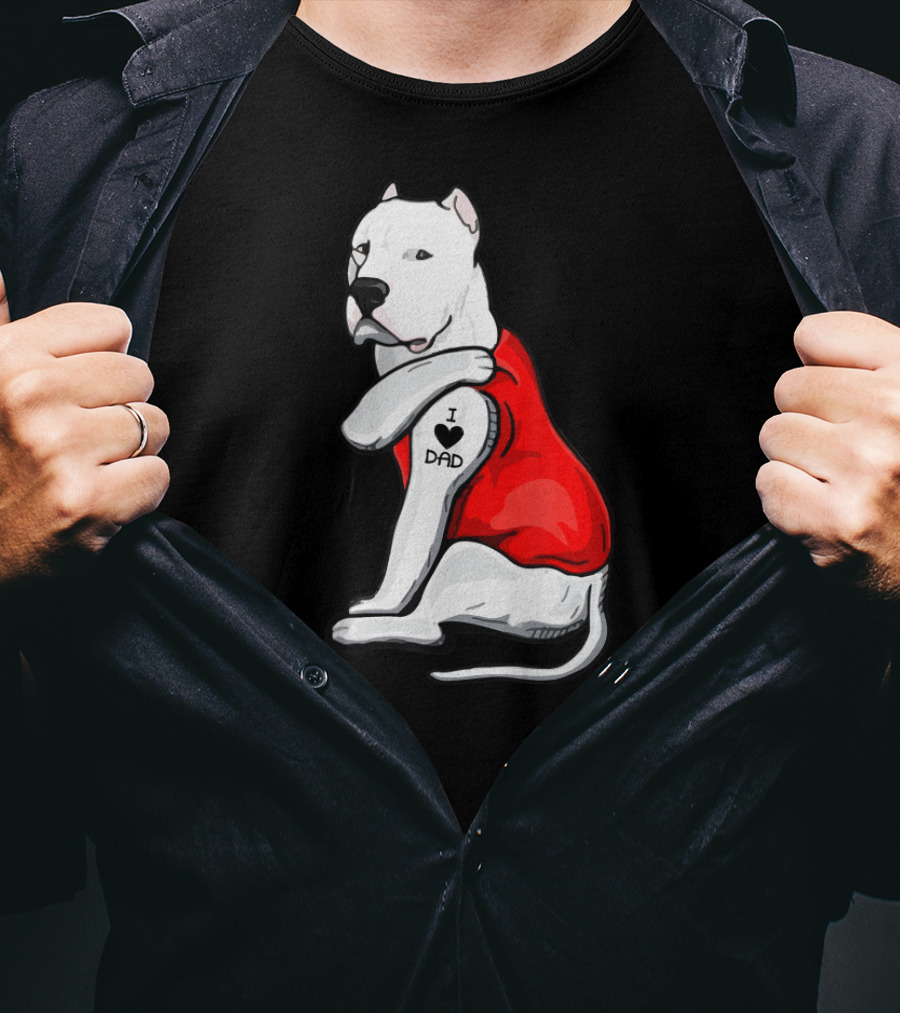 I Love Dad Dogo Argentino Father Dog In Red T-Shirt
