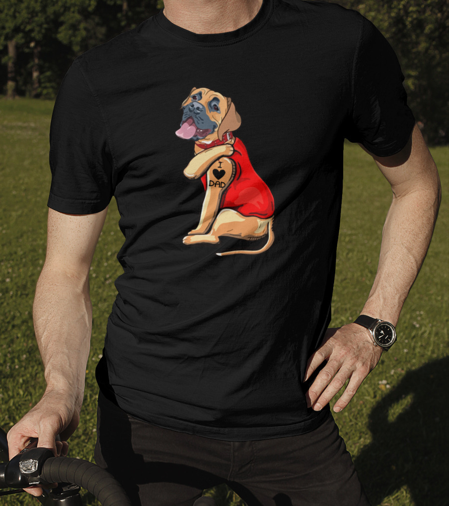 I Love Dad English Mastiff Dog Tattoo Heart T-Shirt