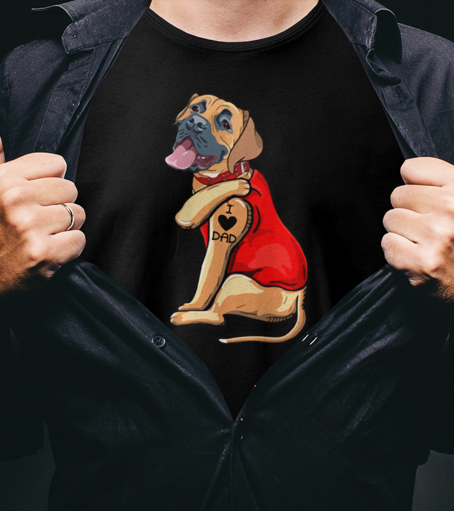 I Love Dad English Mastiff Dog Tattoo Heart T-Shirt