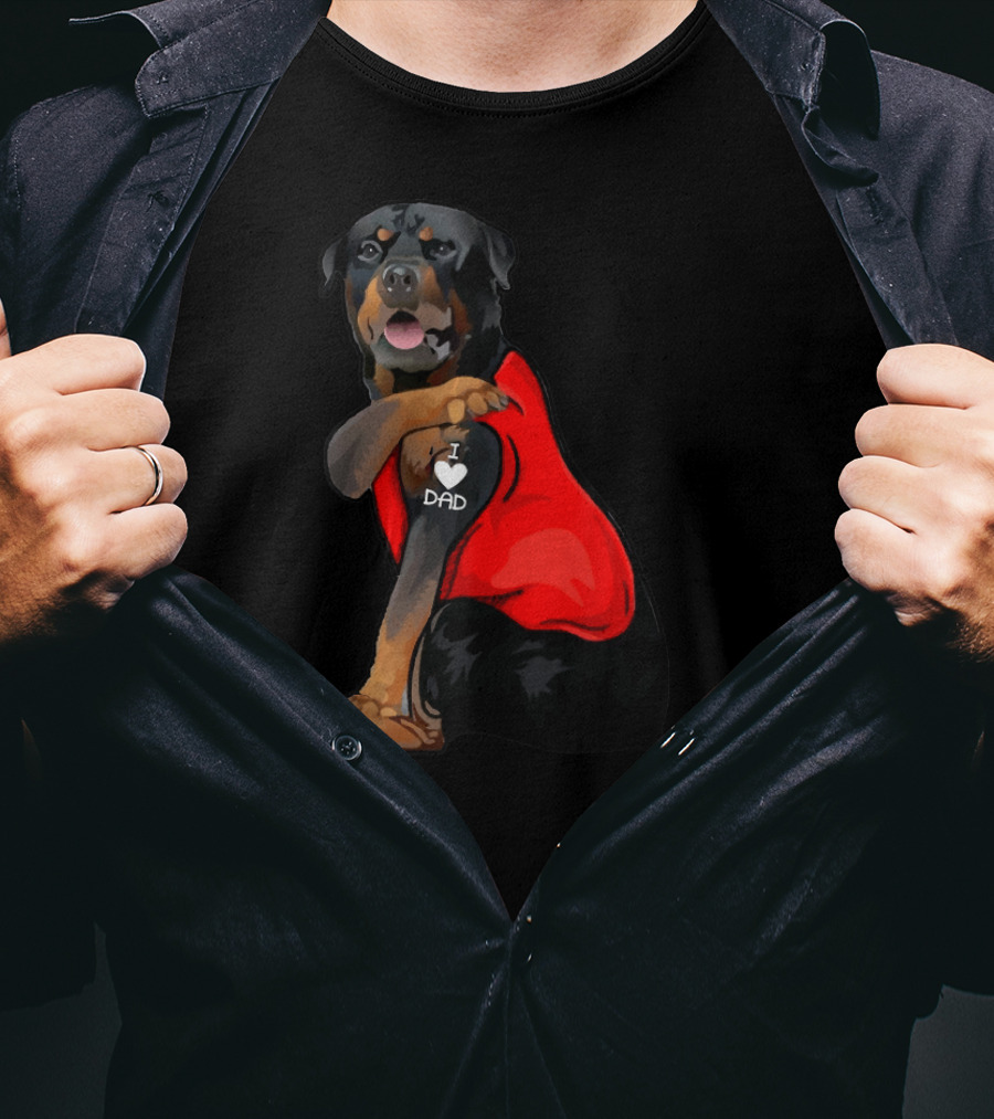 Rottweiler Dog I Love Dad Father Tattoo T-Shirt