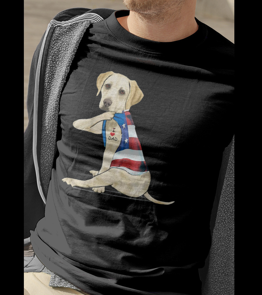 Labrador Retriever I Love Dad American Flag Dog Tattoo T-Shirt