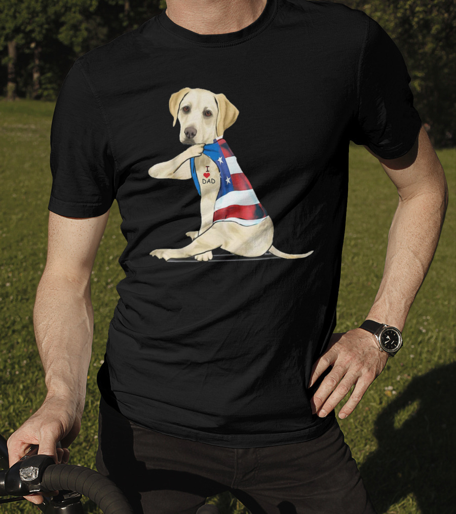 Labrador Retriever I Love Dad American Flag Dog Tattoo T-Shirt
