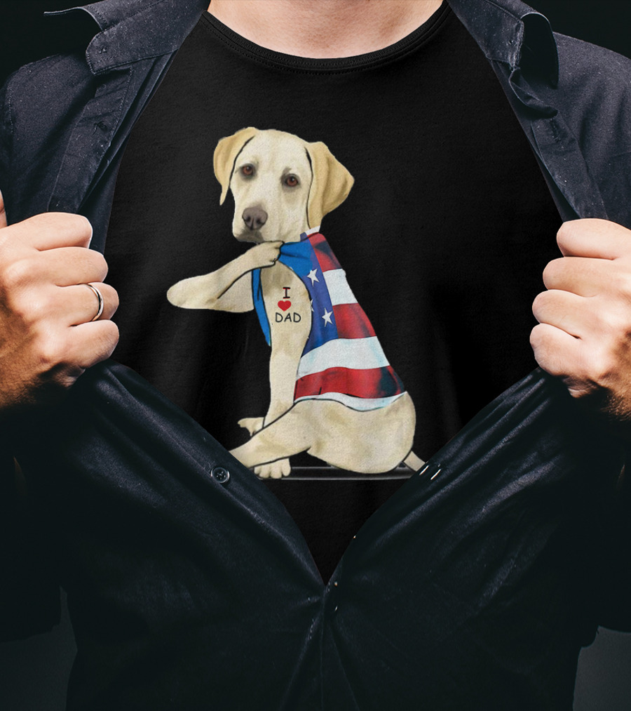 Labrador Retriever I Love Dad American Flag Dog Tattoo T-Shirt