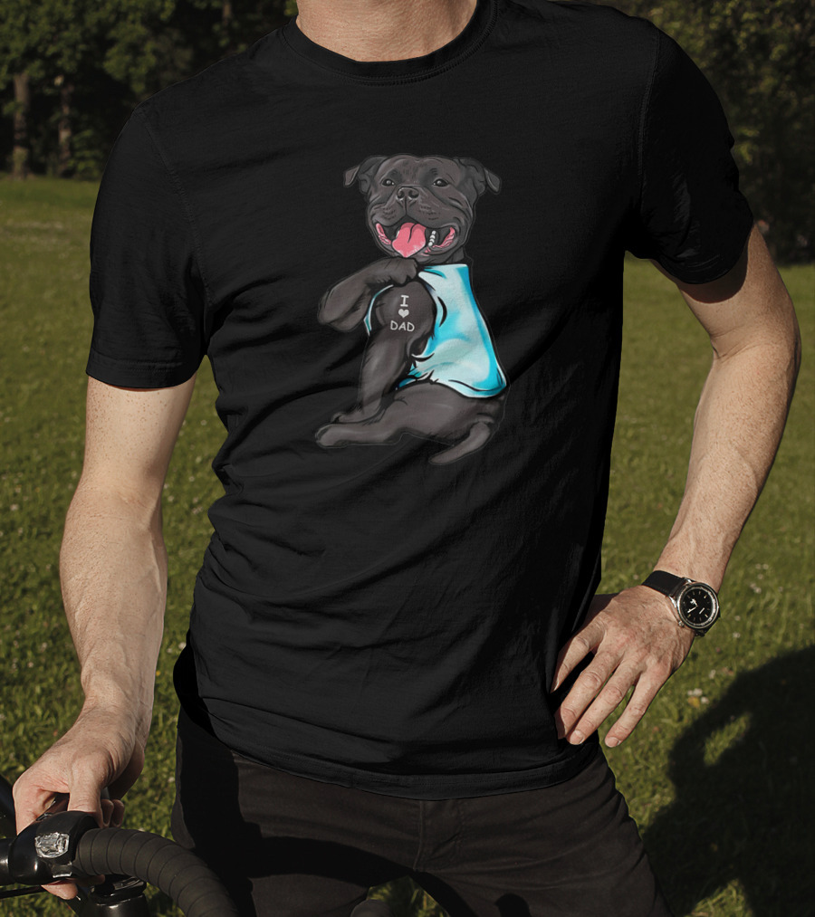 Staffordshire Bull Terrier I Love Dad Dog Blue T-Shirt