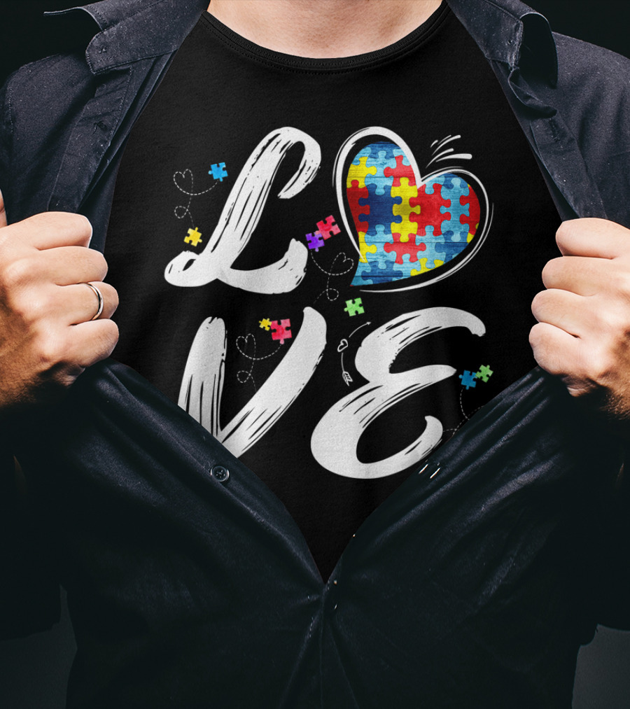 LOVE Heart Puzzle Autism Awareness T-Shirt