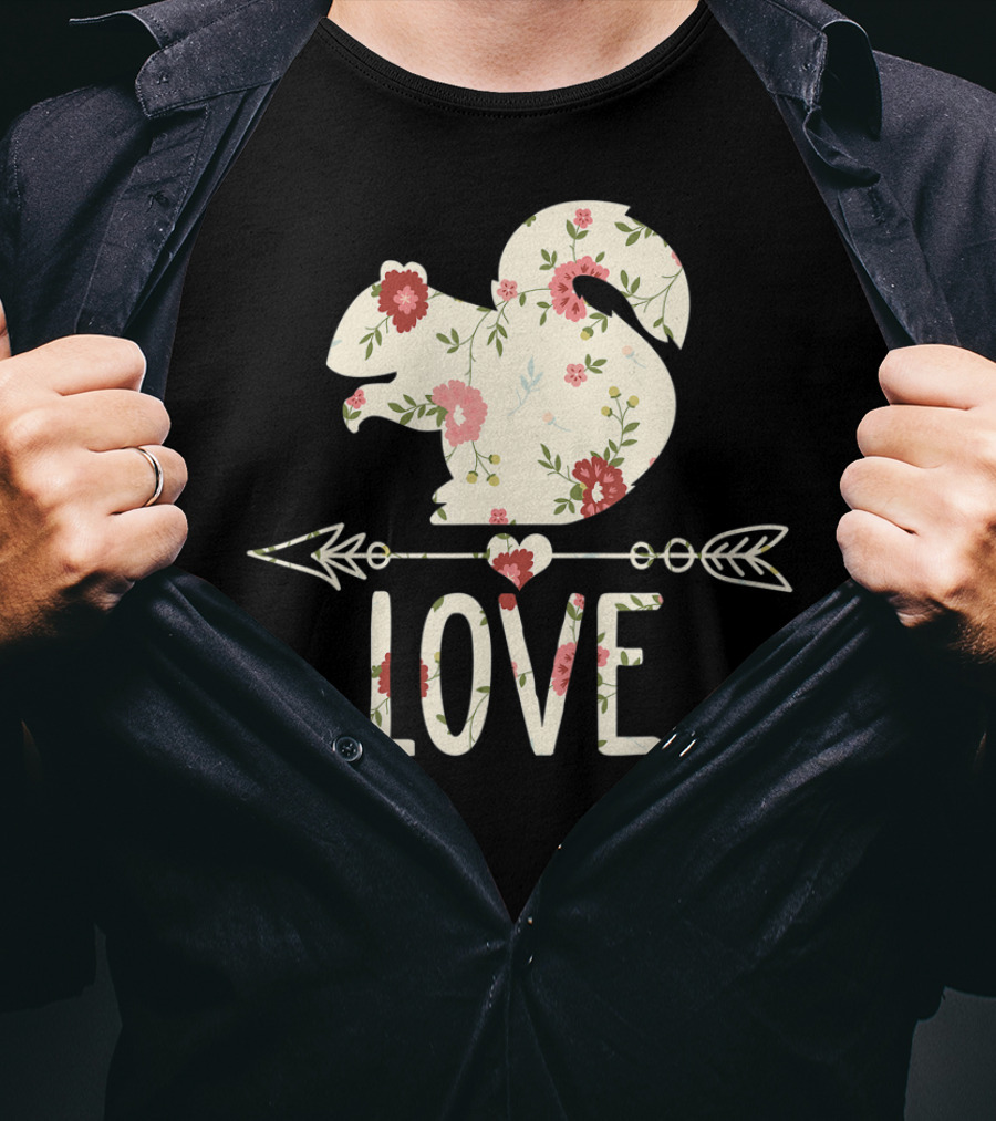 Love Squirrel Floral Vintage Flower Arrow T-Shirt