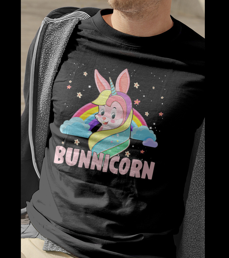 Bunnicorn Rainbow Unicorn Easter Clouds Stars T-Shirt