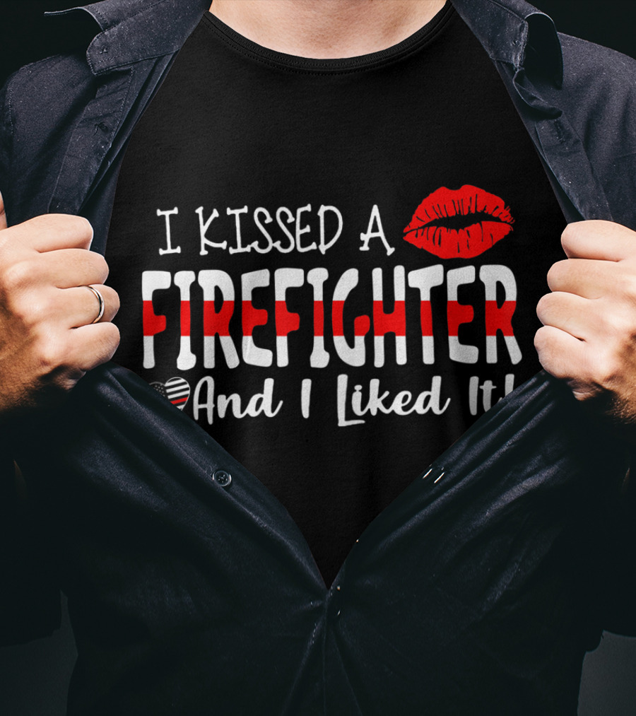 I Kissed A Firefighter And I Liked It Heart Lip Print T-Shirt