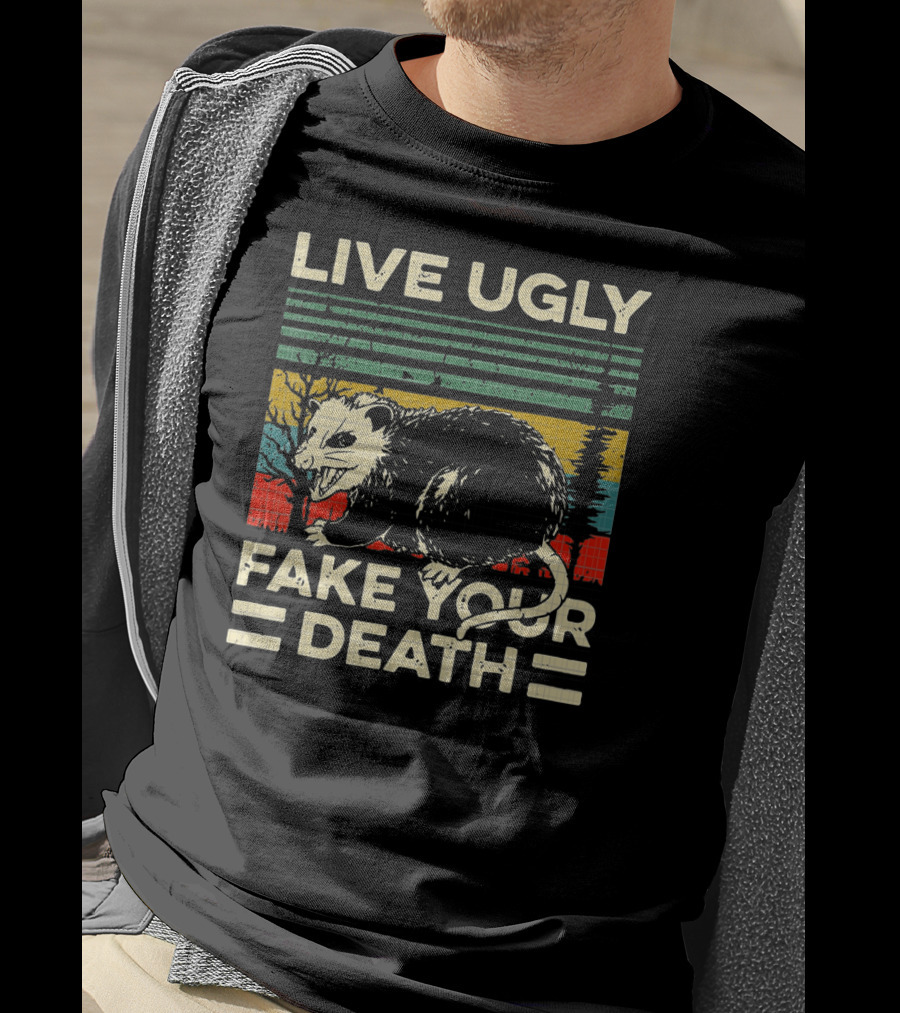 Live Ugly Fake Your Death Opossum Vintage 80s T-Shirt