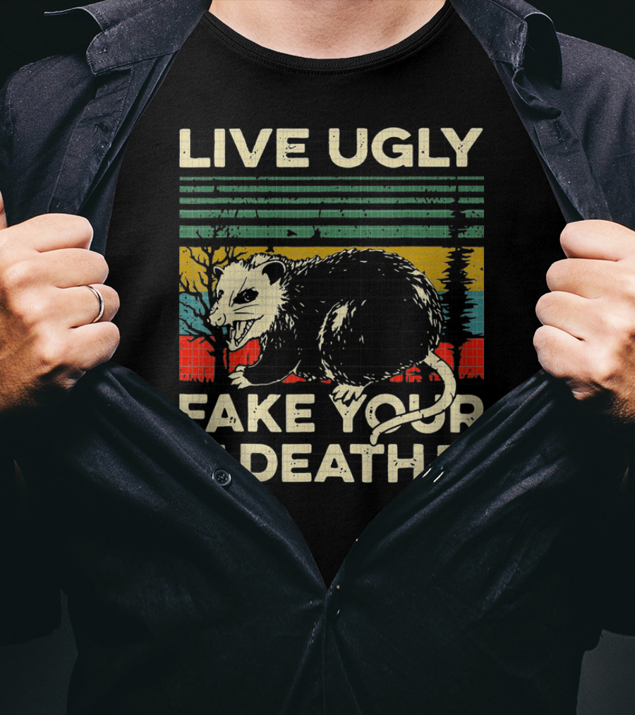 Live Ugly Fake Your Death Opossum Vintage 80s T-Shirt