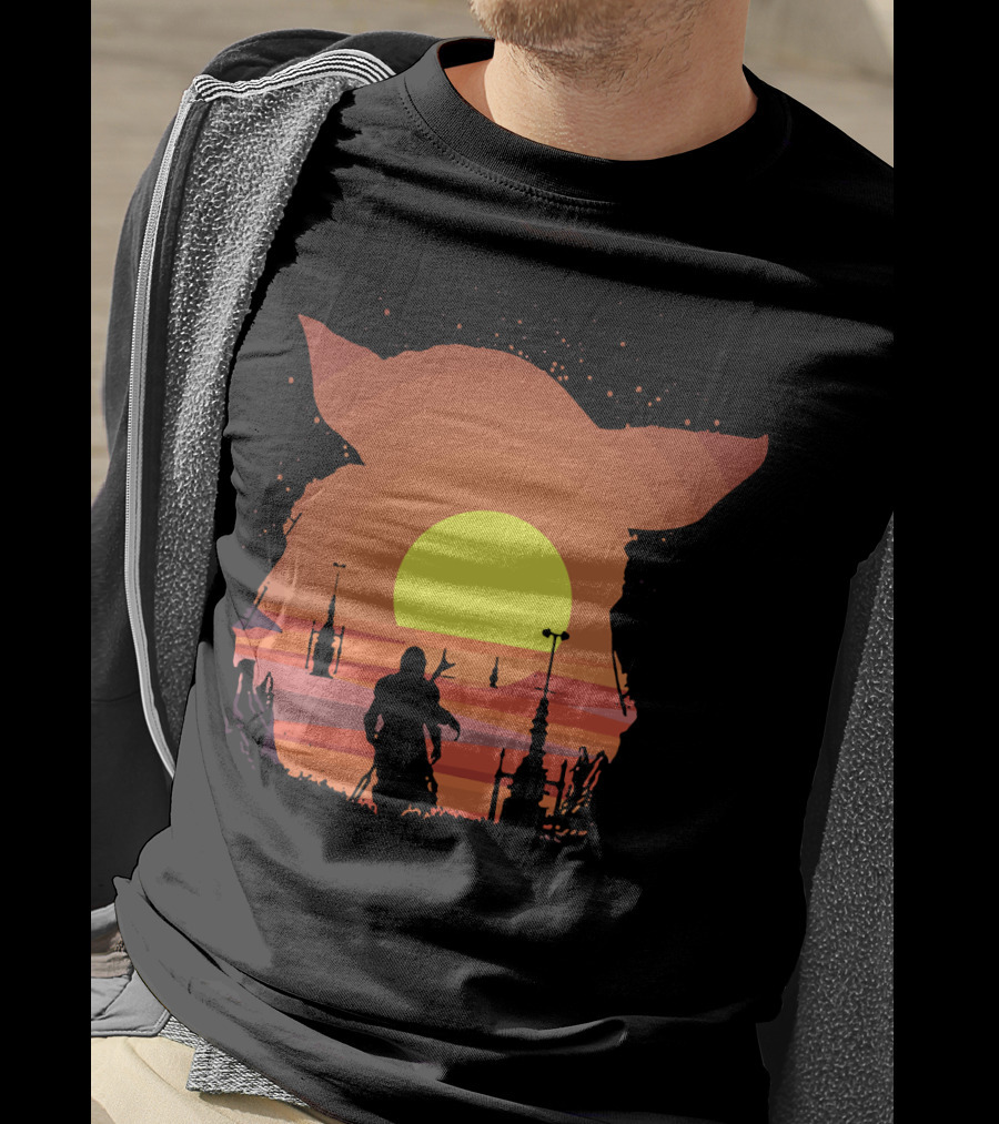 On My Way Silhouette In Baby Yoda Sunset T-Shirt