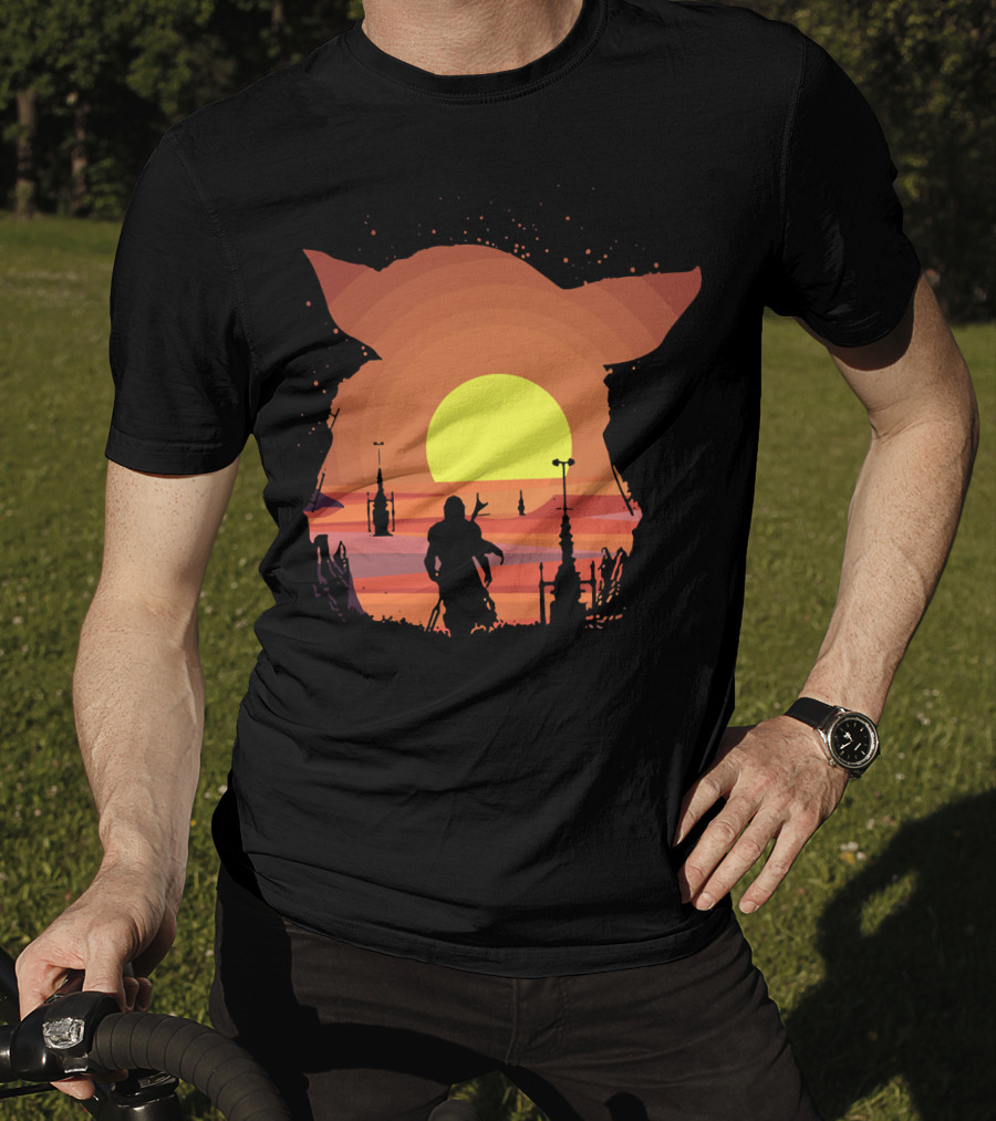 On My Way Silhouette In Baby Yoda Sunset T-Shirt