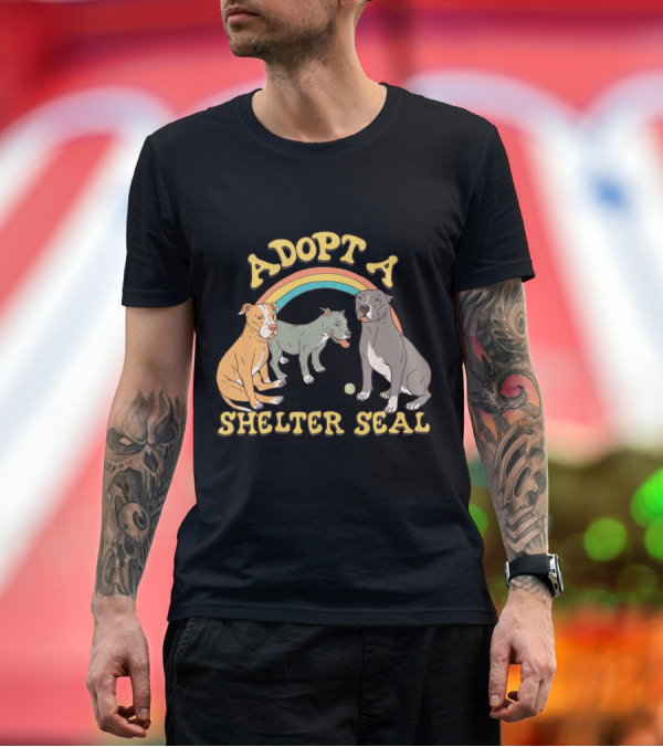 Premium T-Shirt: Adopt A Shelter Seal Pitbulls Rainbow Dogs T-Shirt Adopt A Shelter Seal Pitbulls Rainbow Dogs T-Shirt