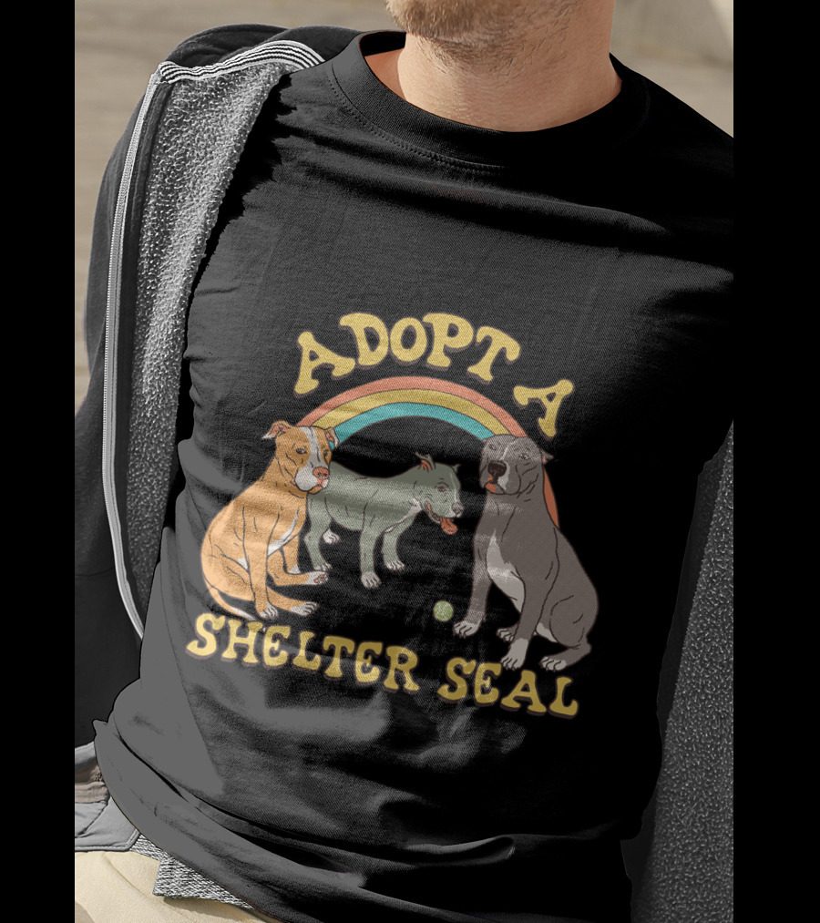 Adopt A Shelter Seal Pitbulls Rainbow Dogs T-Shirt