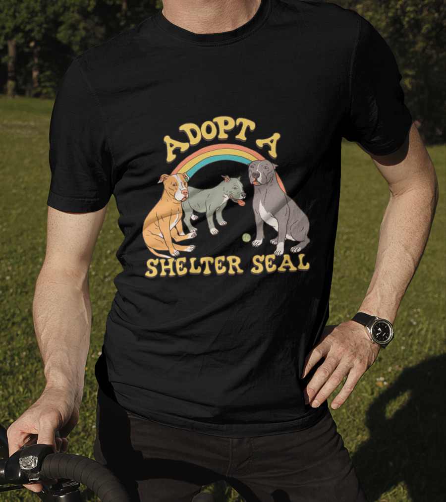 Adopt A Shelter Seal Pitbulls Rainbow Dogs T-Shirt