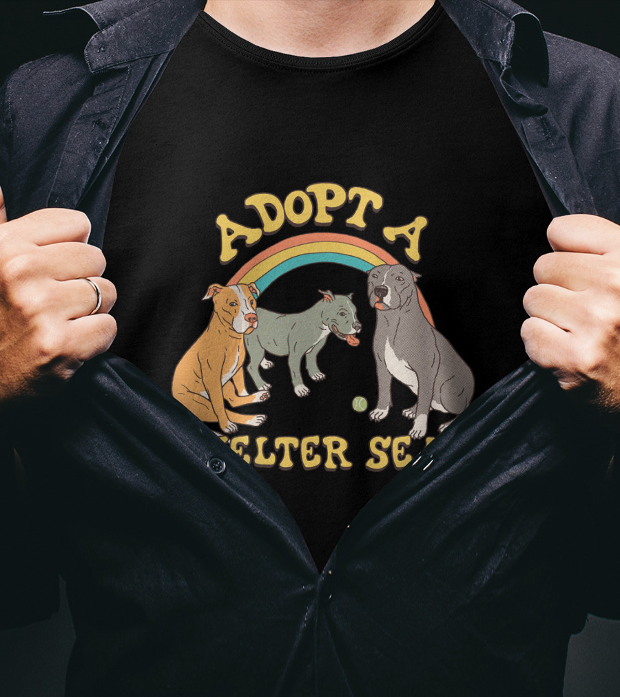 Adopt A Shelter Seal Pitbulls Rainbow Dogs T-Shirt