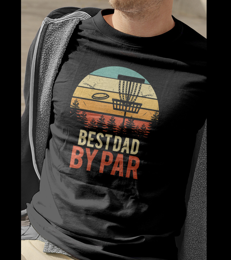 Best Dad By Par Disc Golf Retro Forest Sunset T-Shirt