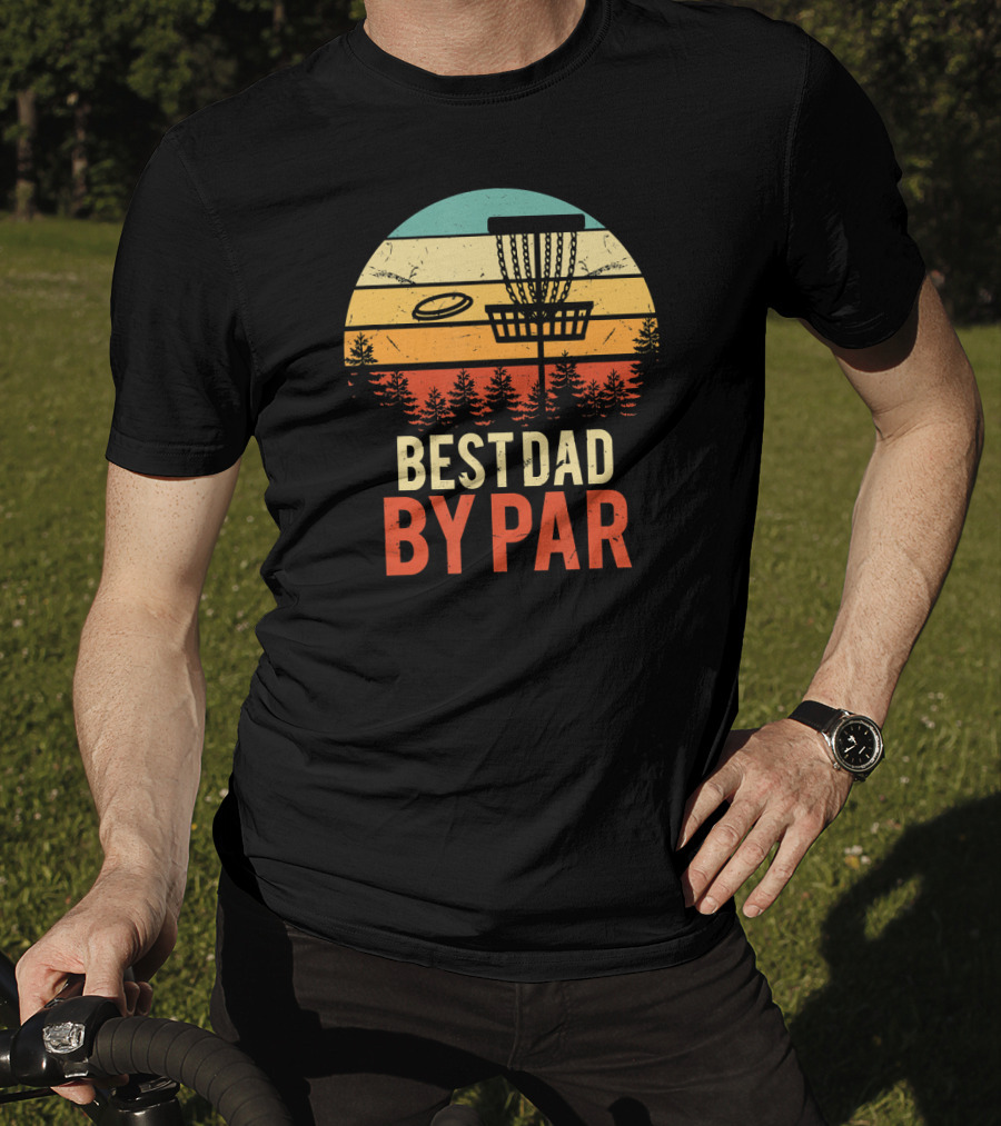 Best Dad By Par Disc Golf Retro Forest Sunset T-Shirt