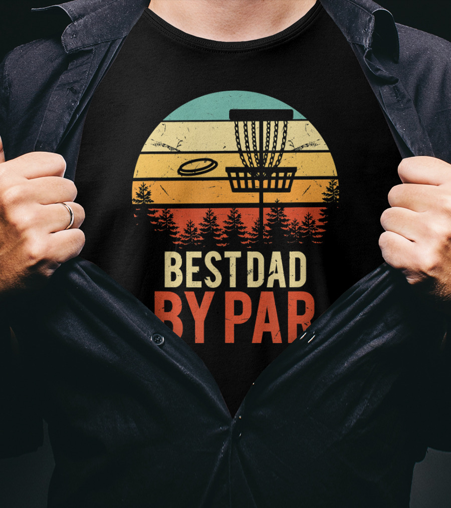 Best Dad By Par Disc Golf Retro Forest Sunset T-Shirt