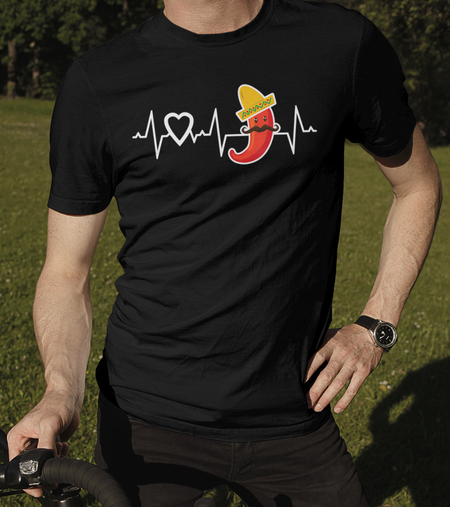 Chili Pepper Love Heartbeat Mexican Food Pepper Sombrero T-Shirt