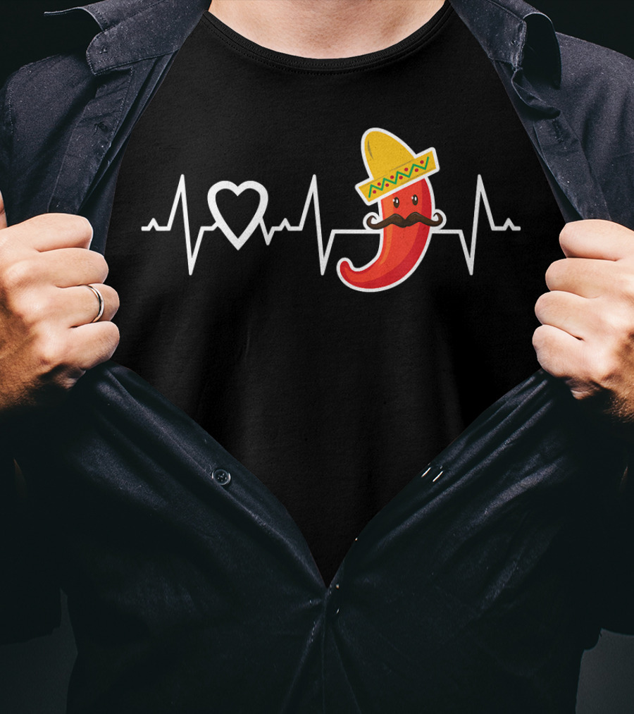 Chili Pepper Love Heartbeat Mexican Food Pepper Sombrero T-Shirt